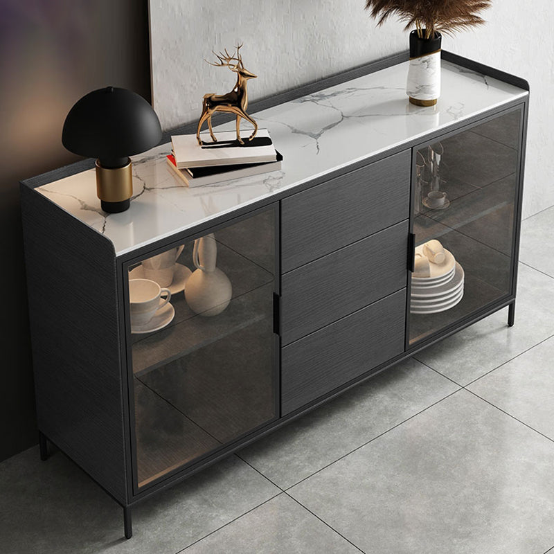 Stone Buffet Table Modern Style Side Board with Drawers and Cabinets