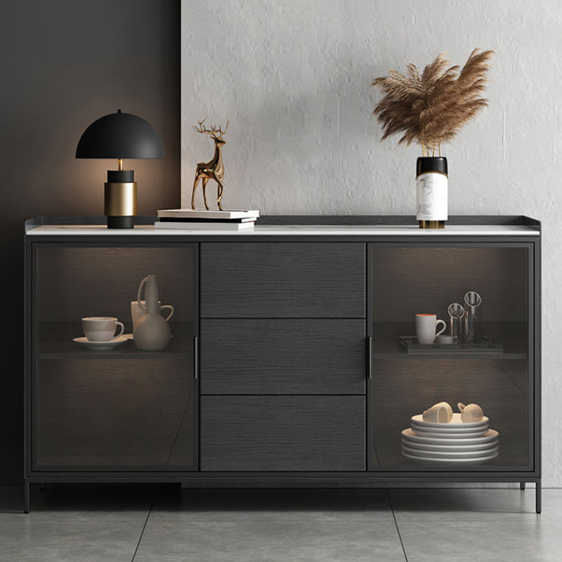 Stone Buffet Table Modern Style Side Board with Drawers and Cabinets