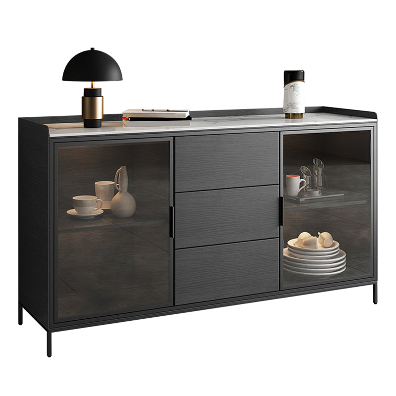 Stone Buffet Table Modern Style Side Board with Drawers and Cabinets