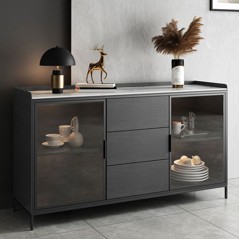 Stone Buffet Table Modern Style Side Board with Drawers and Cabinets