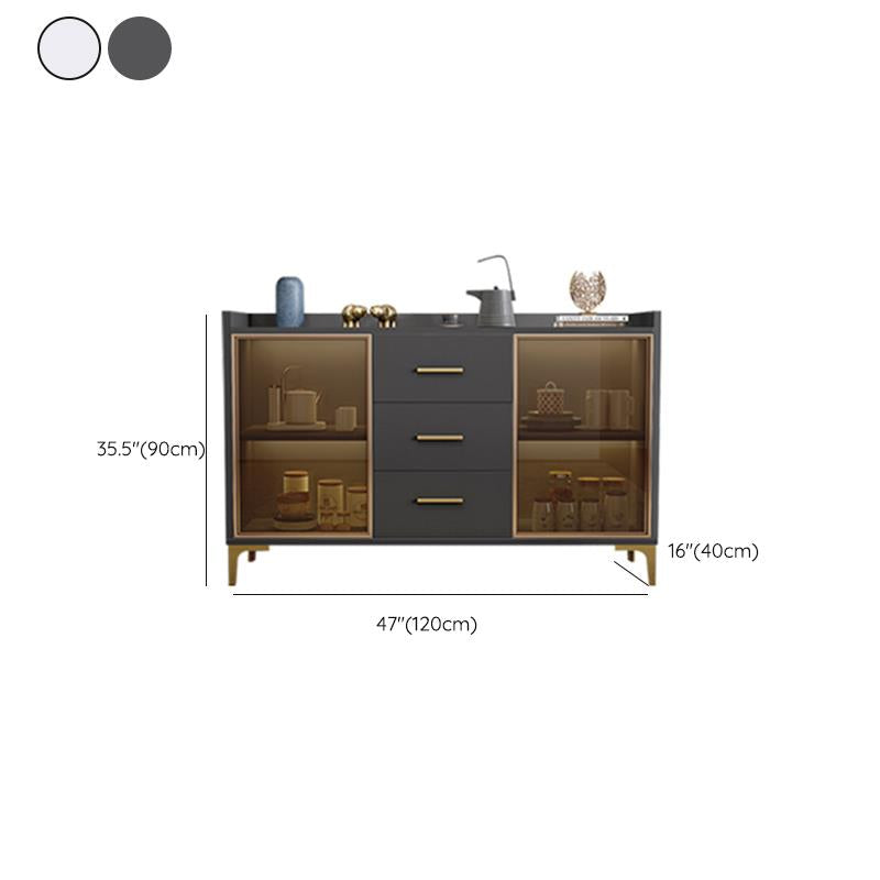 Wood Buffet Table Glam Style Side Board with Cabinet and Drawers