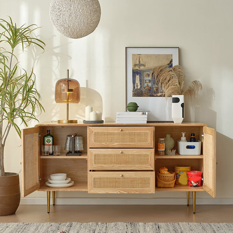 Solid Wood Buffet Table Modern Style Side Board with Drawers