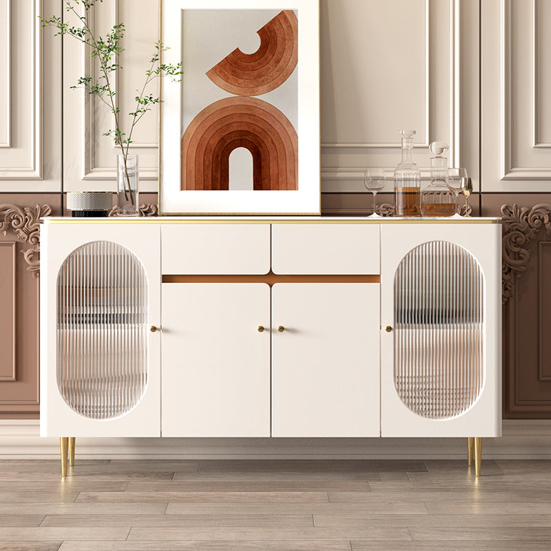 Beige Dining Buffet with Drawers Glam Sideboard Cabinet for Kitchen