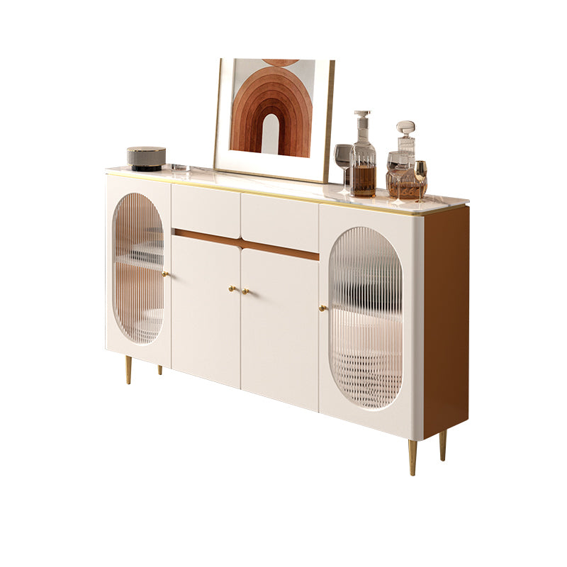 Beige Dining Buffet with Drawers Glam Sideboard Cabinet for Kitchen