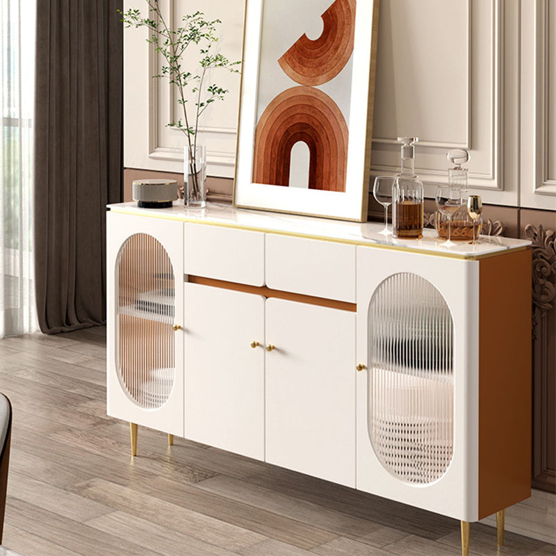 Beige Dining Buffet with Drawers Glam Sideboard Cabinet for Kitchen