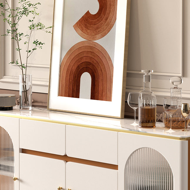 Beige Dining Buffet with Drawers Glam Sideboard Cabinet for Kitchen