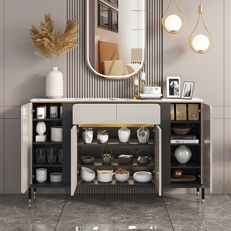 Glam Sideboard Table with Drawers Stone and Engineered Wood Dining Server