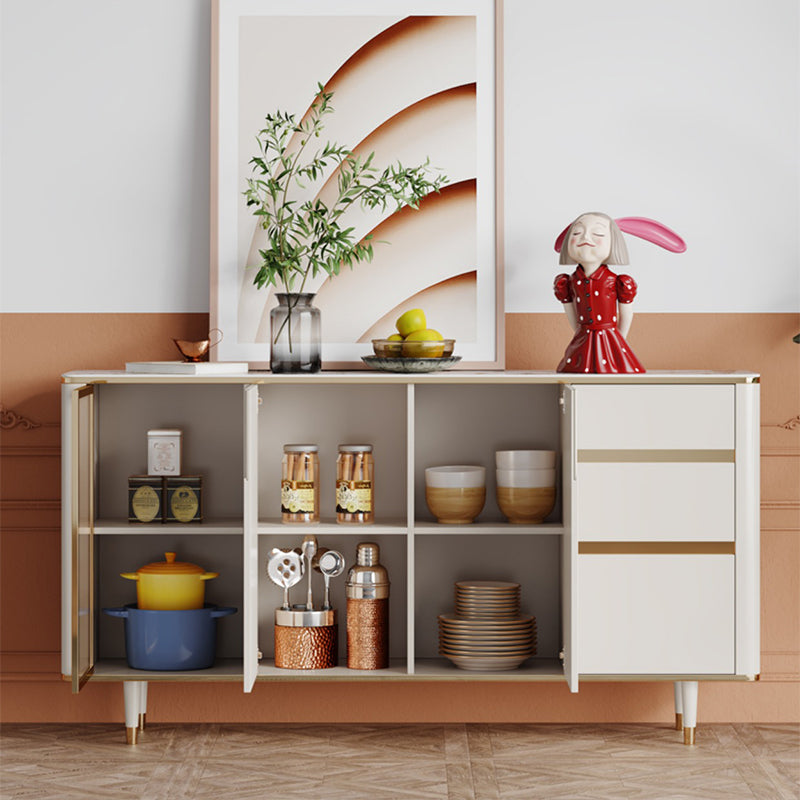 White Buffet Sideboard with Glass Doors Glam Dining Server with LED Lights