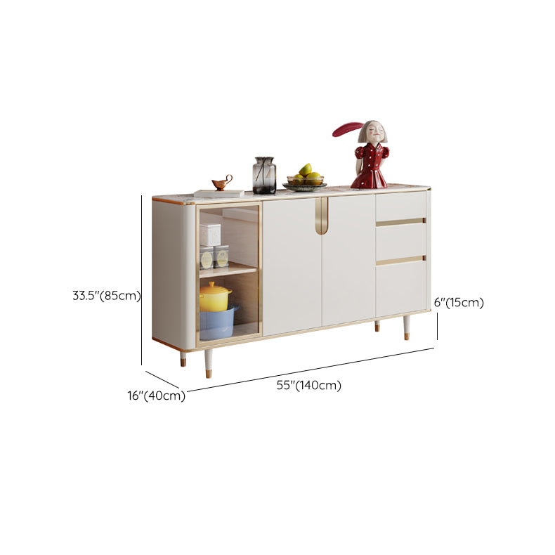 White Buffet Sideboard with Glass Doors Glam Dining Server with LED Lights