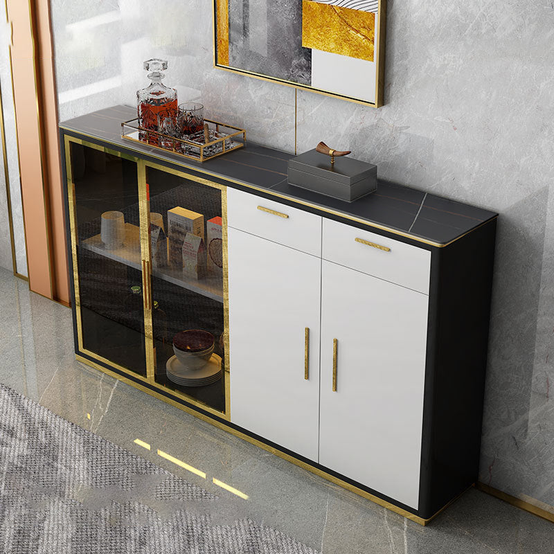 Glam Sideboard Table with Drawers Stone and Wood Dining Server