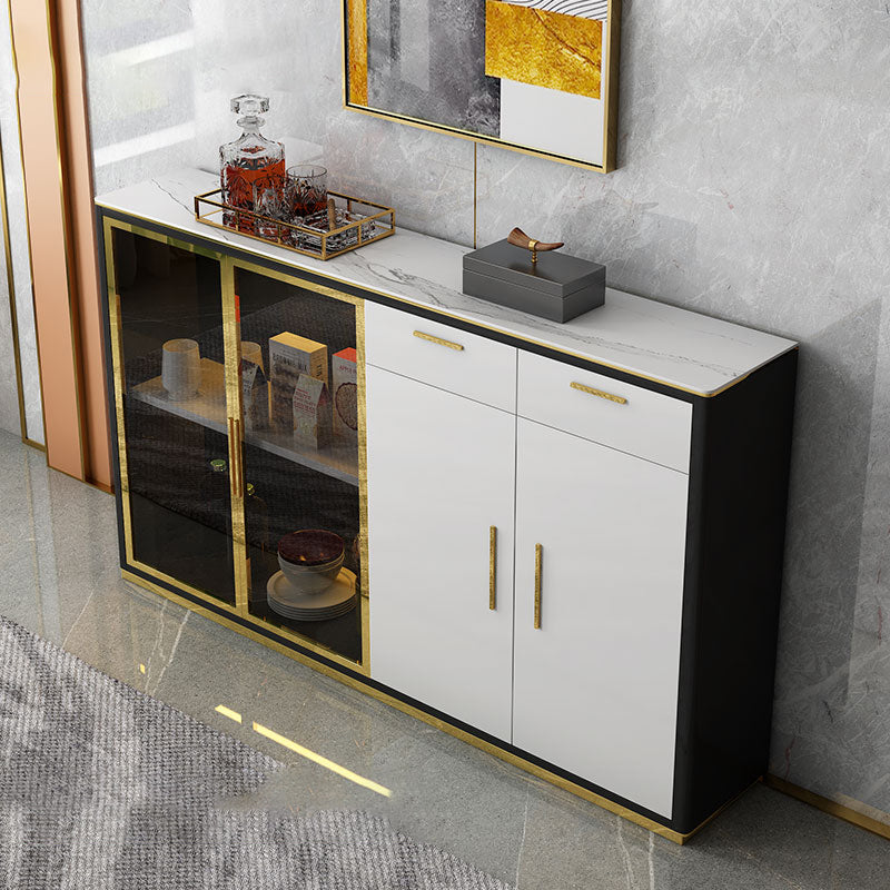 Glam Sideboard Table with Drawers Stone and Wood Dining Server