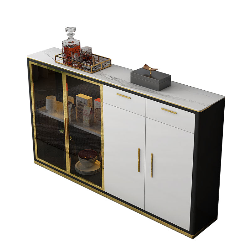 Glam Sideboard Table with Drawers Stone and Wood Dining Server