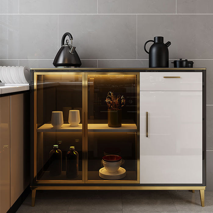 Glam Sideboard Table with Drawers Stone and Wood Dining Server