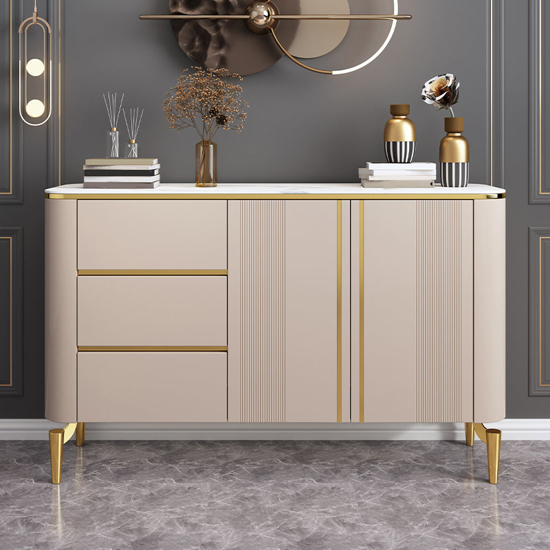 Stone and Wood Sideboard Cabinet with Drawers Glam Sideboard Buffet