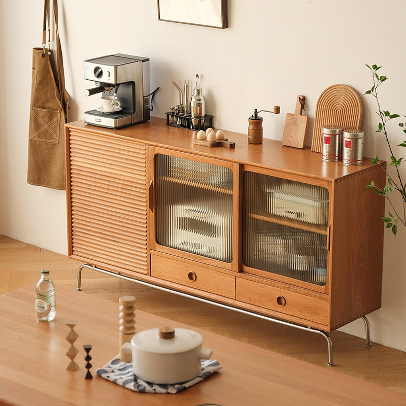 Brown Solid Wood Sideboard Table Modern Dining Server with Drawers