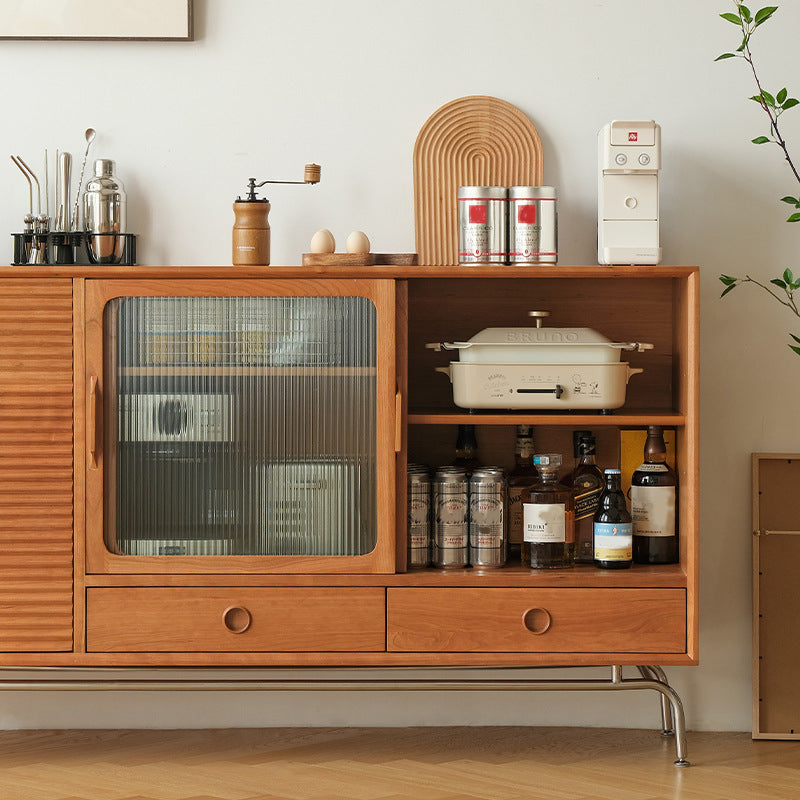 Brown Solid Wood Sideboard Table Modern Dining Server with Drawers