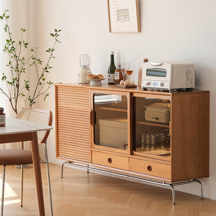 Brown Solid Wood Sideboard Table Modern Dining Server with Drawers