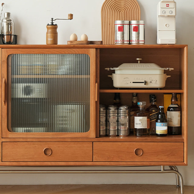 Brown Solid Wood Sideboard Table Modern Dining Server with Drawers