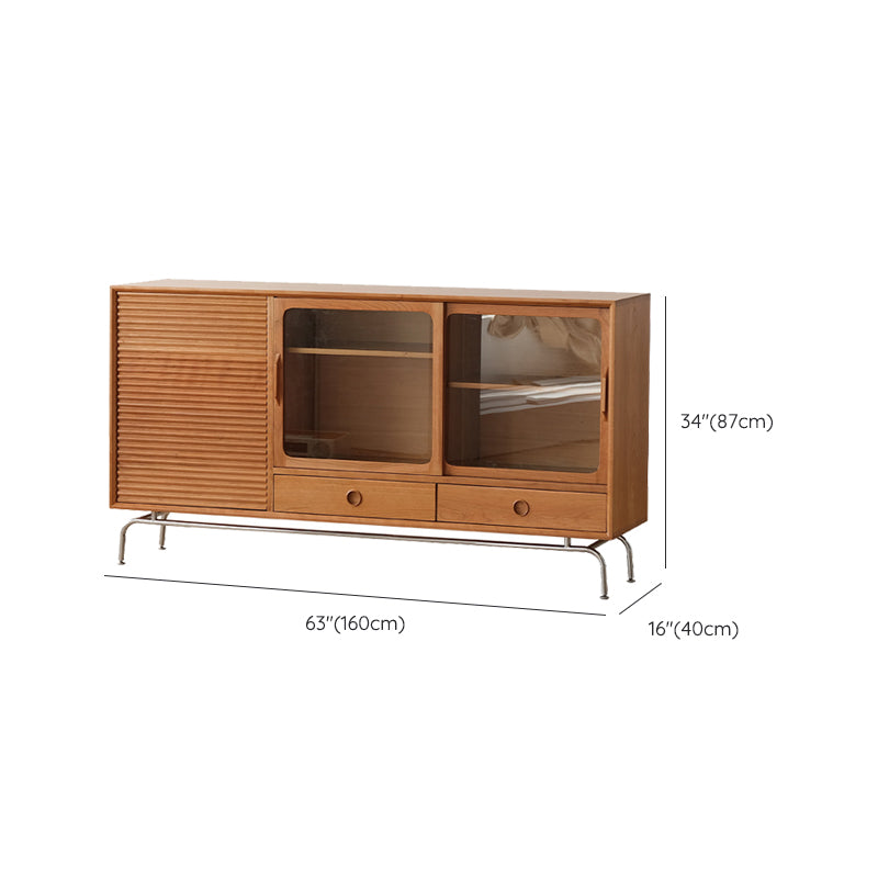 Brown Solid Wood Sideboard Table Modern Dining Server with Drawers