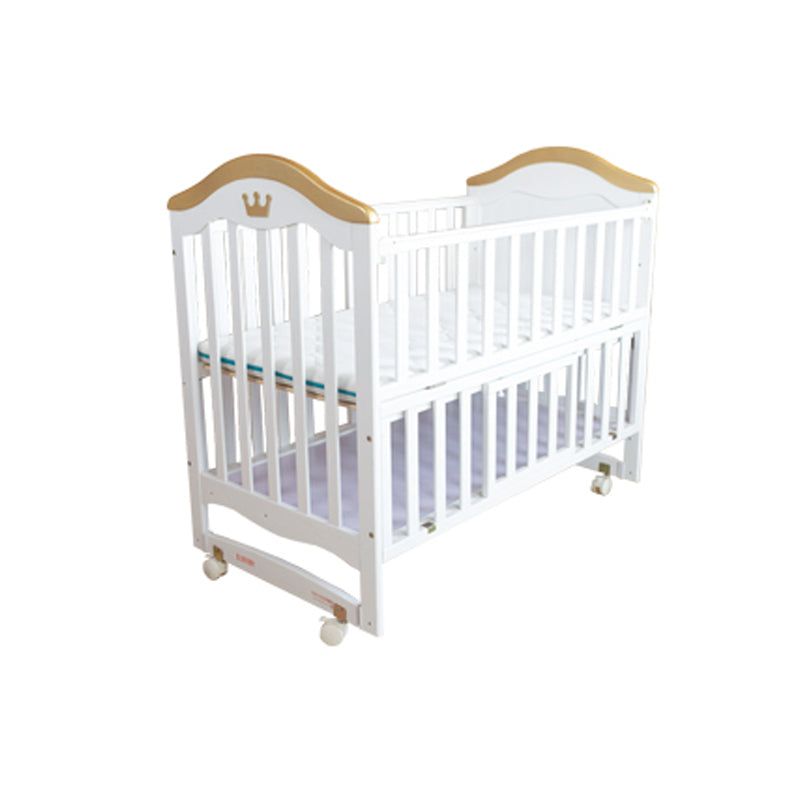 Scandinavian Crib with Storage with Casters/Wheels Wood Nursery Crib