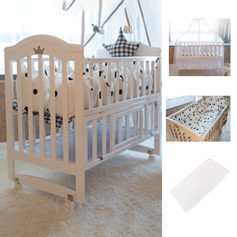 Scandinavian Crib with Storage with Casters/Wheels Wood Nursery Crib