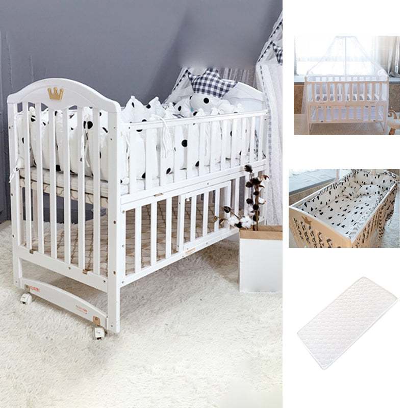 Scandinavian Crib with Storage with Casters/Wheels Wood Nursery Crib