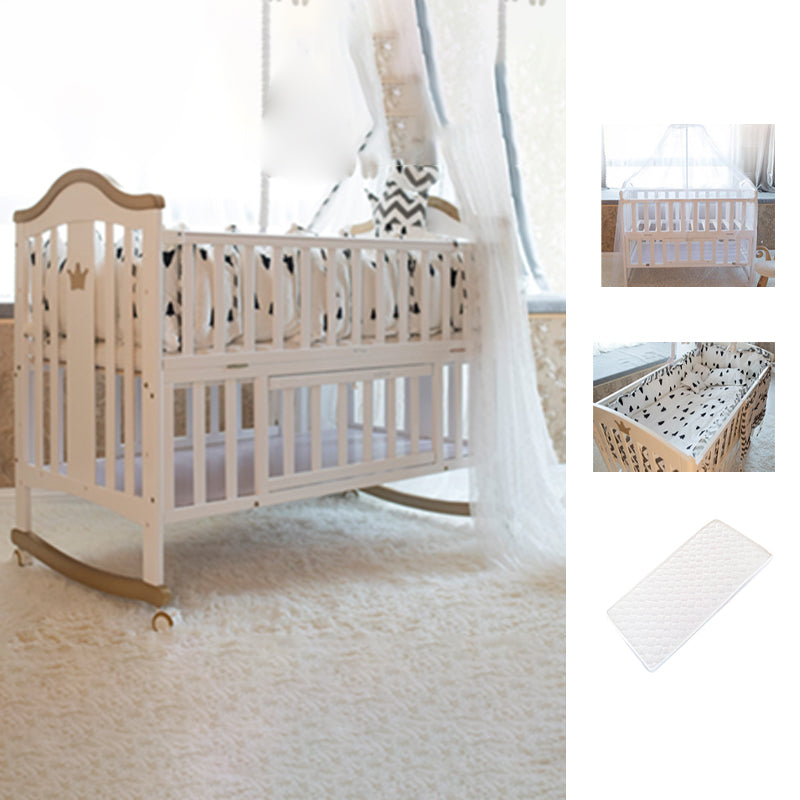 Scandinavian Crib with Storage with Casters/Wheels Wood Nursery Crib