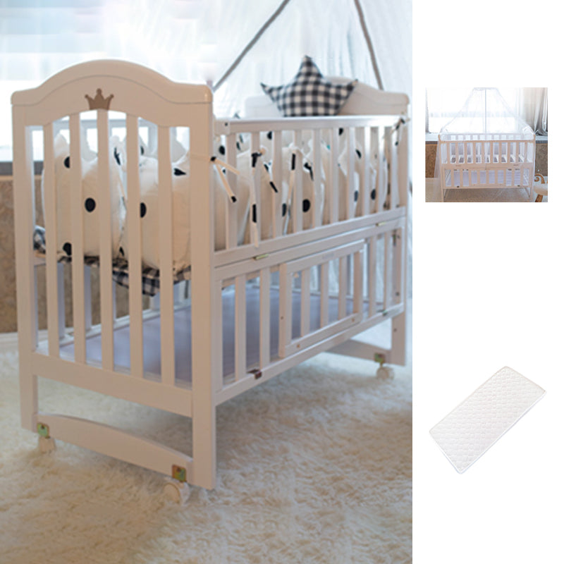 Scandinavian Crib with Storage with Casters/Wheels Wood Nursery Crib