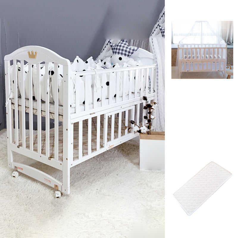 Scandinavian Crib with Storage with Casters/Wheels Wood Nursery Crib