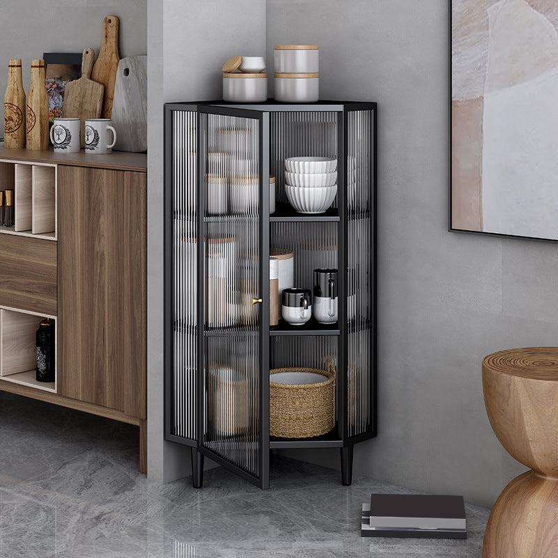 Industrial Curio Cabinet Metal Display Cabinet with Doors for Dining Room