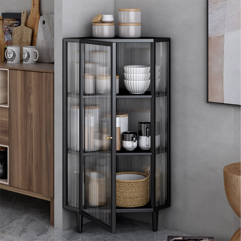 Industrial Curio Cabinet Metal Display Cabinet with Doors for Dining Room