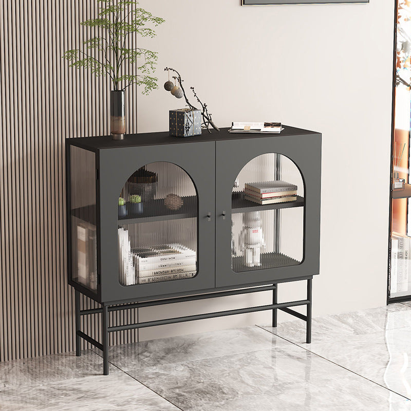 Contemporary Curio Cabinet Metal Glass Doors Display Cabinet for Dining Room