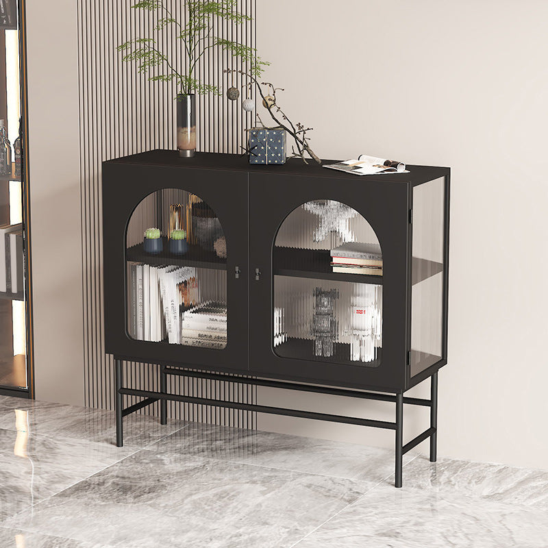 Contemporary Curio Cabinet Metal Glass Doors Display Cabinet for Dining Room