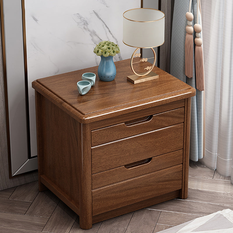 Walnut Bed Nightstand Contemporary Bedside Cabinet with Drawers