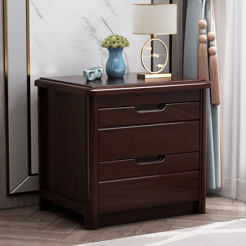 Walnut Bed Nightstand Contemporary Bedside Cabinet with Drawers