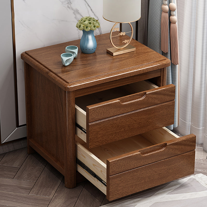 Walnut Bed Nightstand Contemporary Bedside Cabinet with Drawers