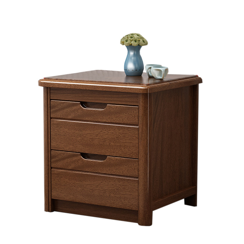 Walnut Bed Nightstand Contemporary Bedside Cabinet with Drawers