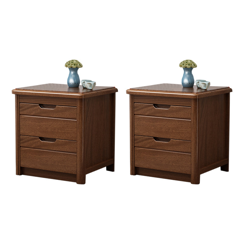 Walnut Bed Nightstand Contemporary Bedside Cabinet with Drawers