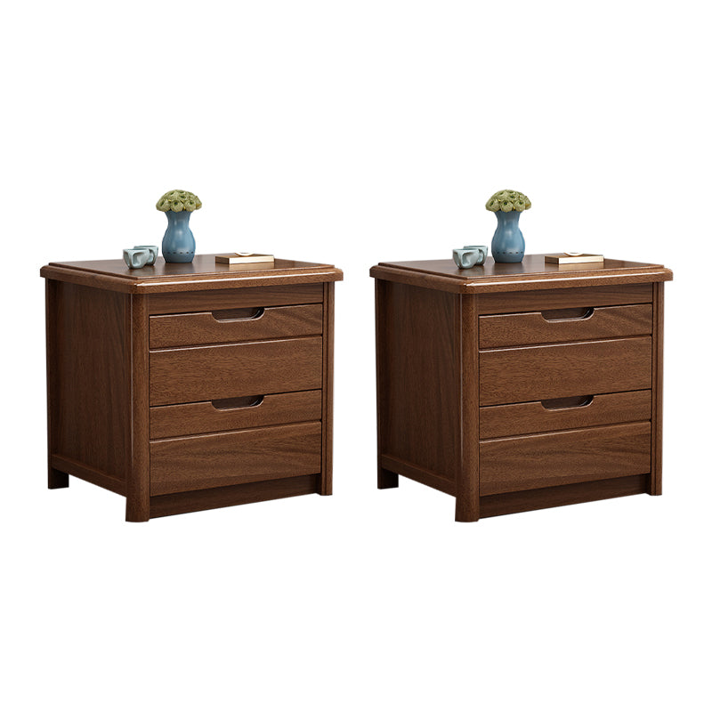 Walnut Bed Nightstand Contemporary Bedside Cabinet with Drawers