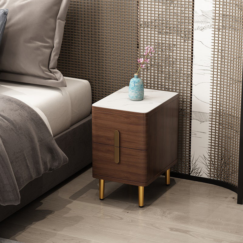 Contemporary Bedside Cabinet Stone Night Table with 2 Drawers