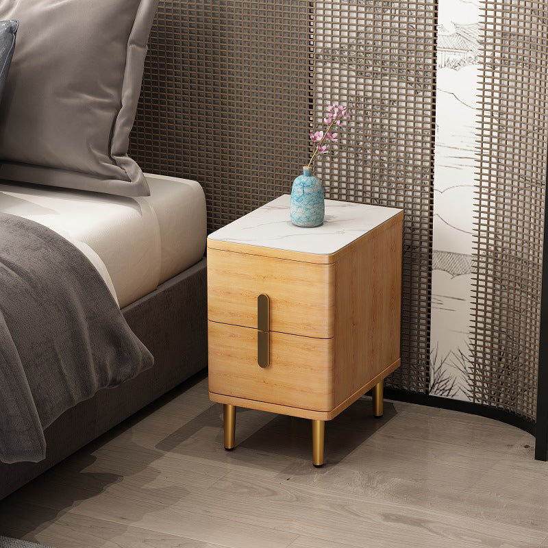 Contemporary Bedside Cabinet Stone Night Table with 2 Drawers