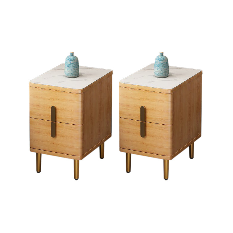 Contemporary Bedside Cabinet Stone Night Table with 2 Drawers