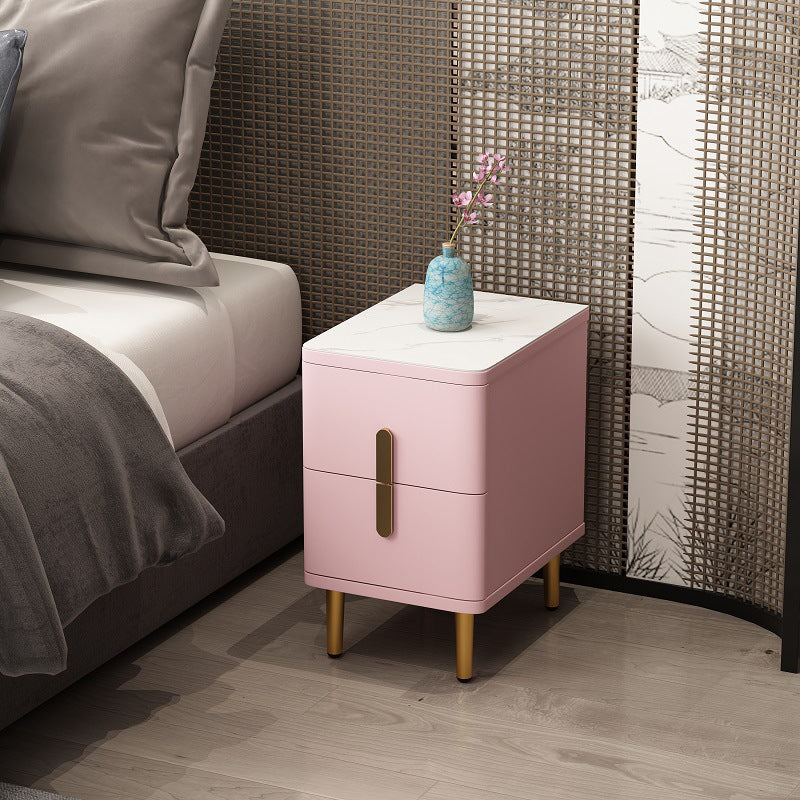 Contemporary Bedside Cabinet Stone Night Table with 2 Drawers