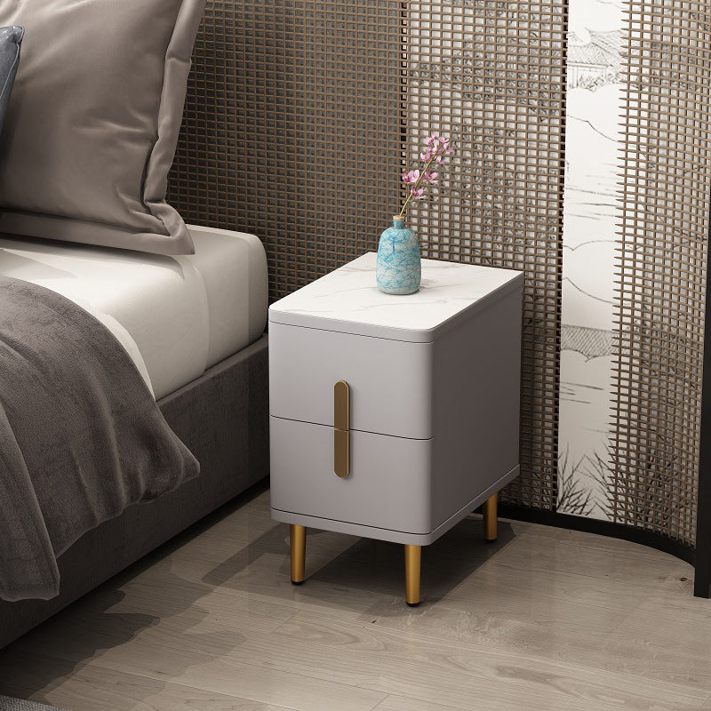 Contemporary Bedside Cabinet Stone Night Table with 2 Drawers