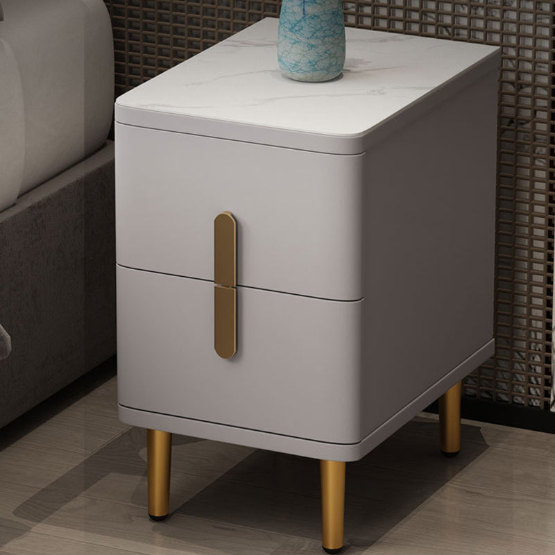 Contemporary Bedside Cabinet Stone Night Table with 2 Drawers