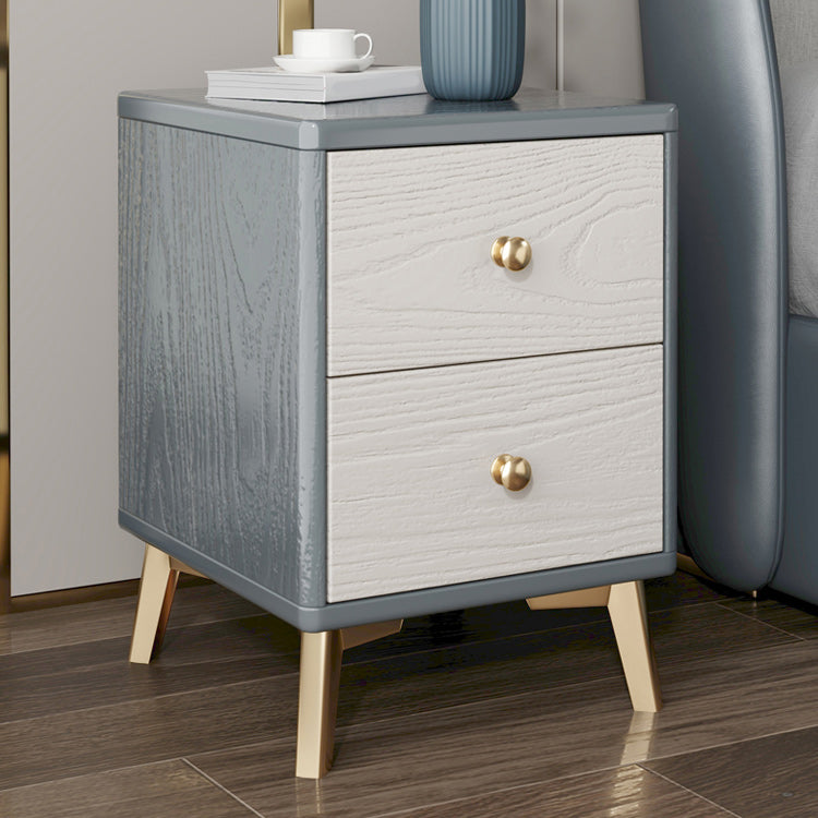 2 Drawers Solid Wood Nightstand Contemporary Night Table With Legs ,19.7" Tall