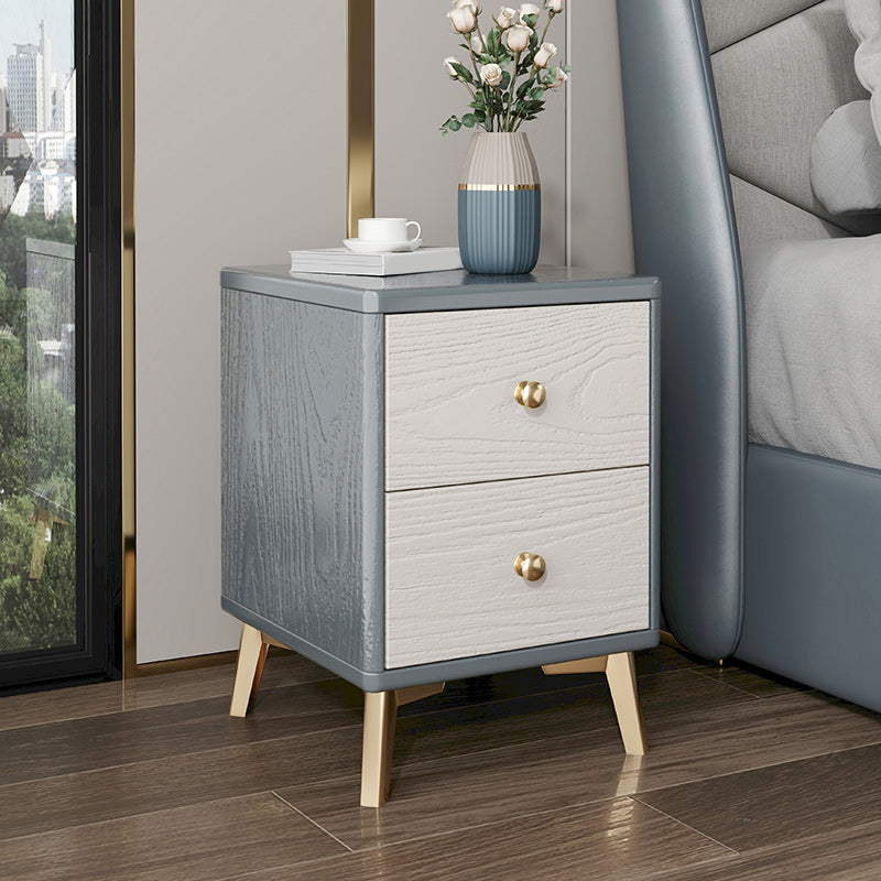 2 Drawers Solid Wood Nightstand Contemporary Night Table With Legs ,19.7" Tall