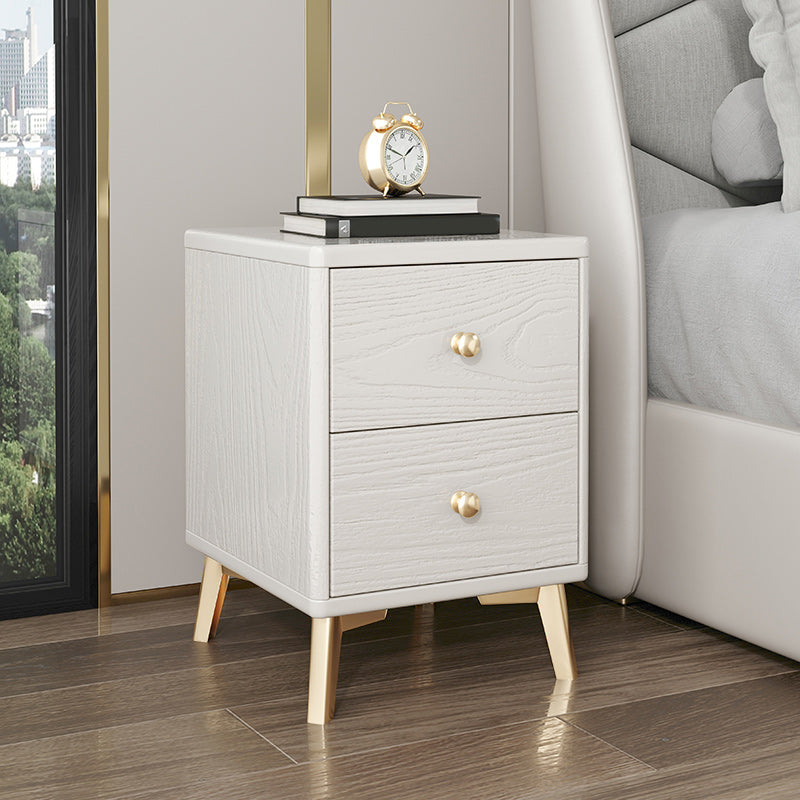 2 Drawers Solid Wood Nightstand Contemporary Night Table With Legs ,19.7" Tall