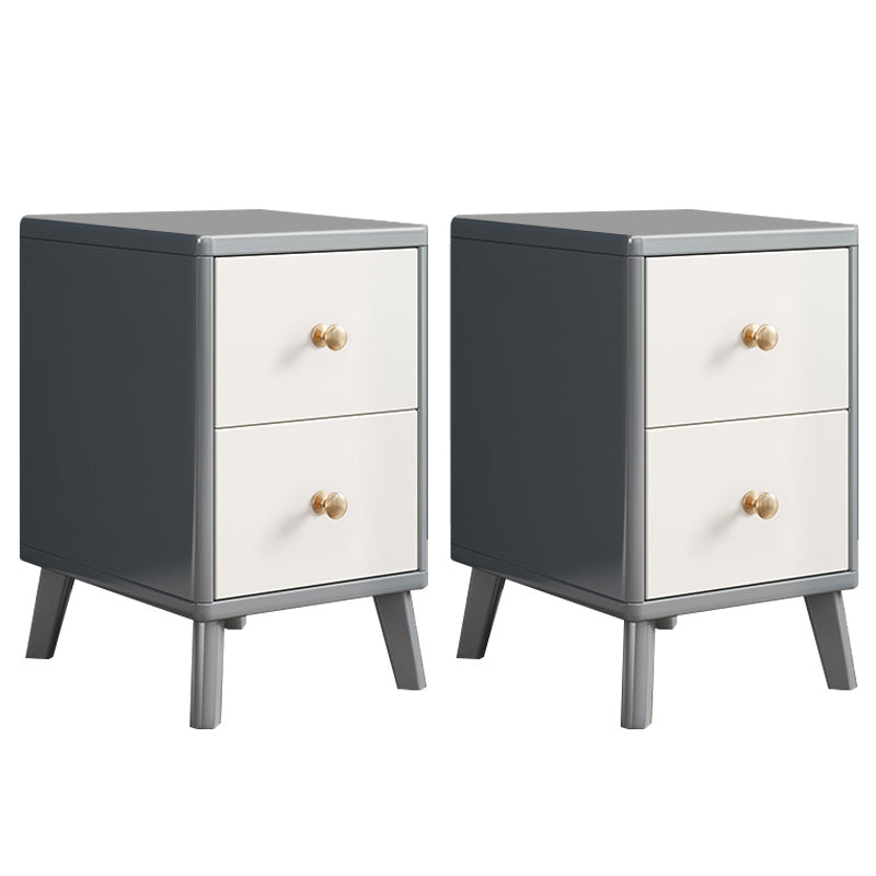 2 Drawers Solid Wood Nightstand Contemporary Night Table With Legs ,19.7" Tall