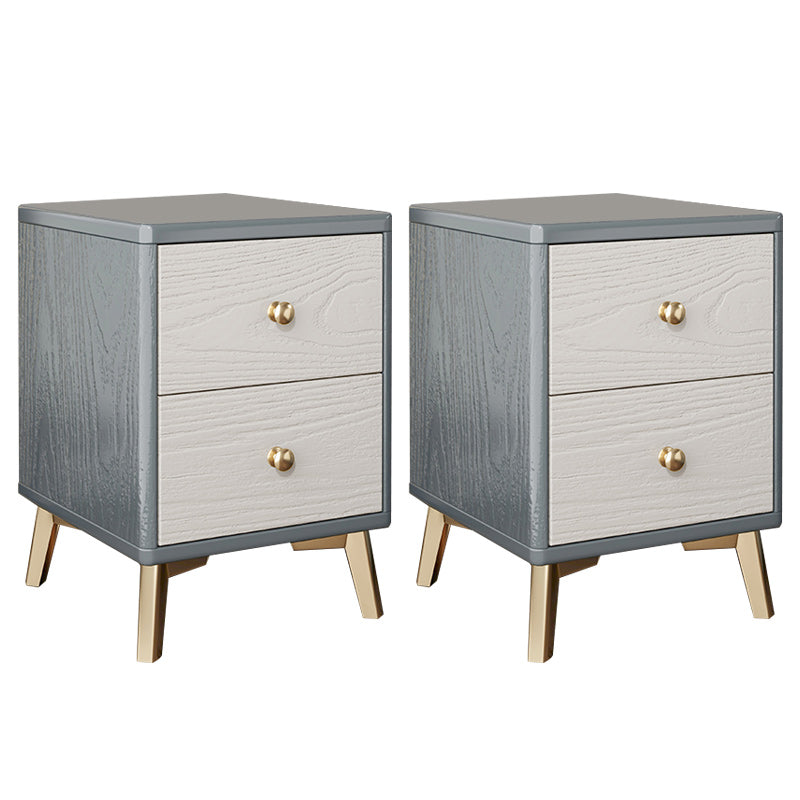 2 Drawers Solid Wood Nightstand Contemporary Night Table With Legs ,19.7" Tall